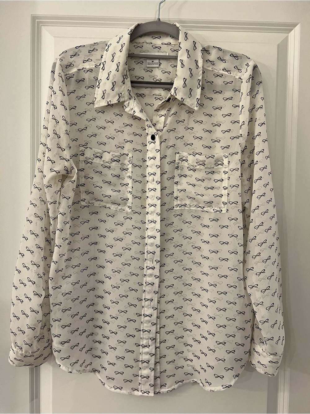 Women's Liz Claiborne White & Black Button-Up Sheer Blouse - Like New